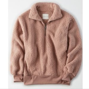 American Eagle Fuzzy Sherpa Quarter Zip Sweatshirt Blush Size XS